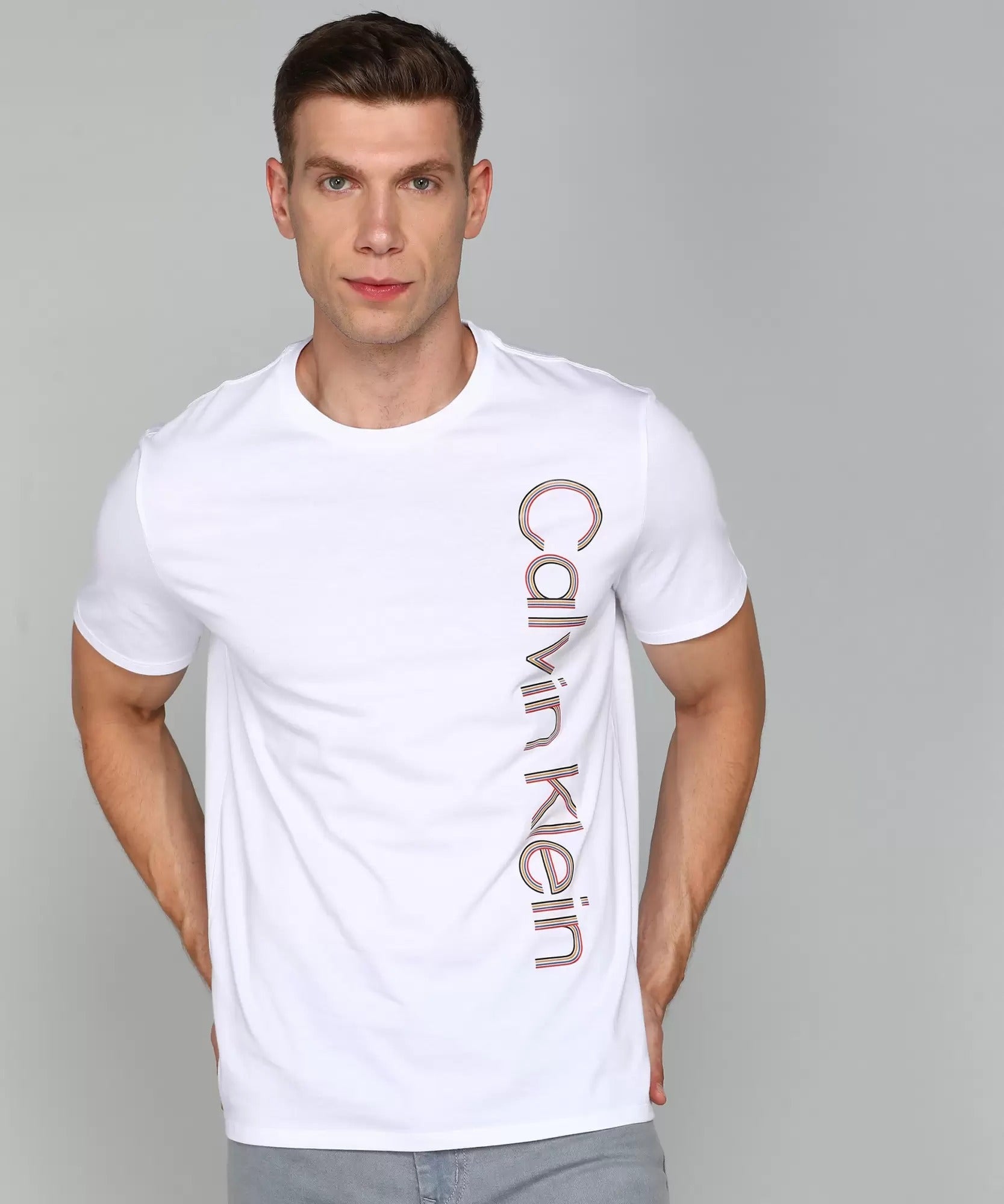 ,Calvin Klein, Calvin Klein White Graphic Short Sleeve Tee, White, Medium-42-TagM