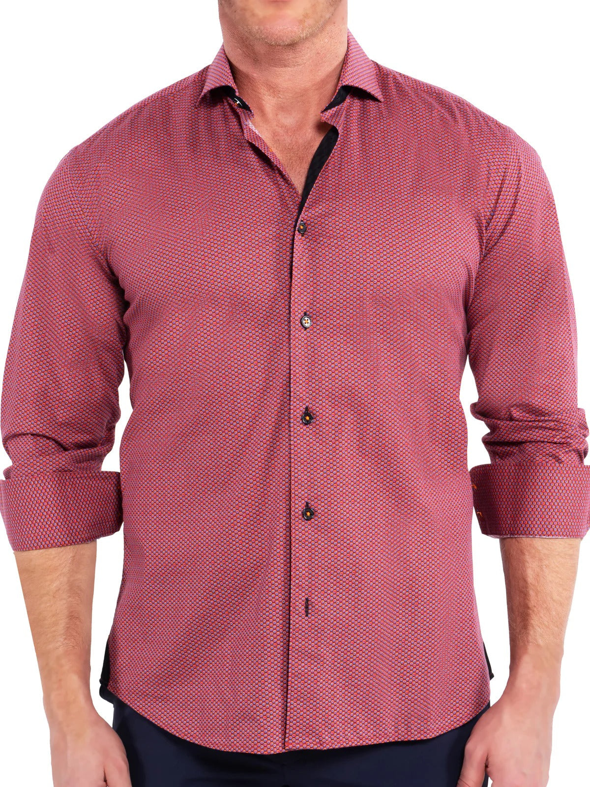 ,Maceoo, Maceoo Red Geo Print Long Sleeve Shirt, Red, Medium-44-TagM
