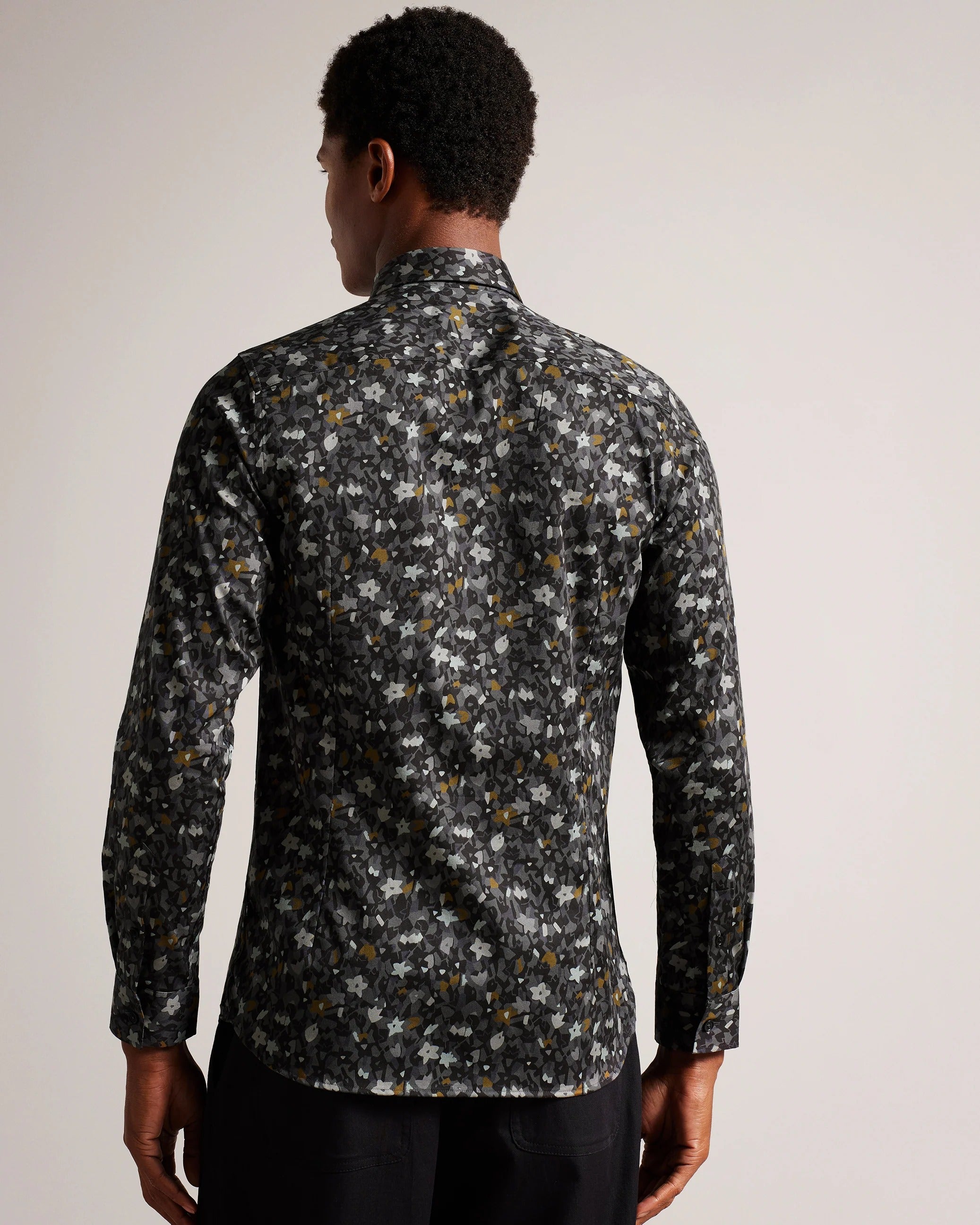 Other,Ted Baker, Ted Baker Grey/Black Floral Print Torted Woven Shirt, Grey, Medium-44-TagM