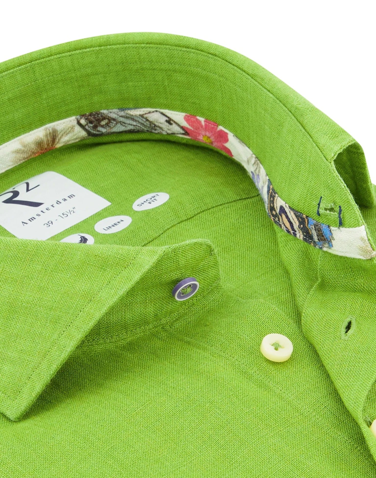 Brand Partner,R2 Amsterdam, R2 Amsterdam Green Linen Long Sleeve Shirt Contrast print with Classic Buggy Paisley, Green, Medium-44-Tag41