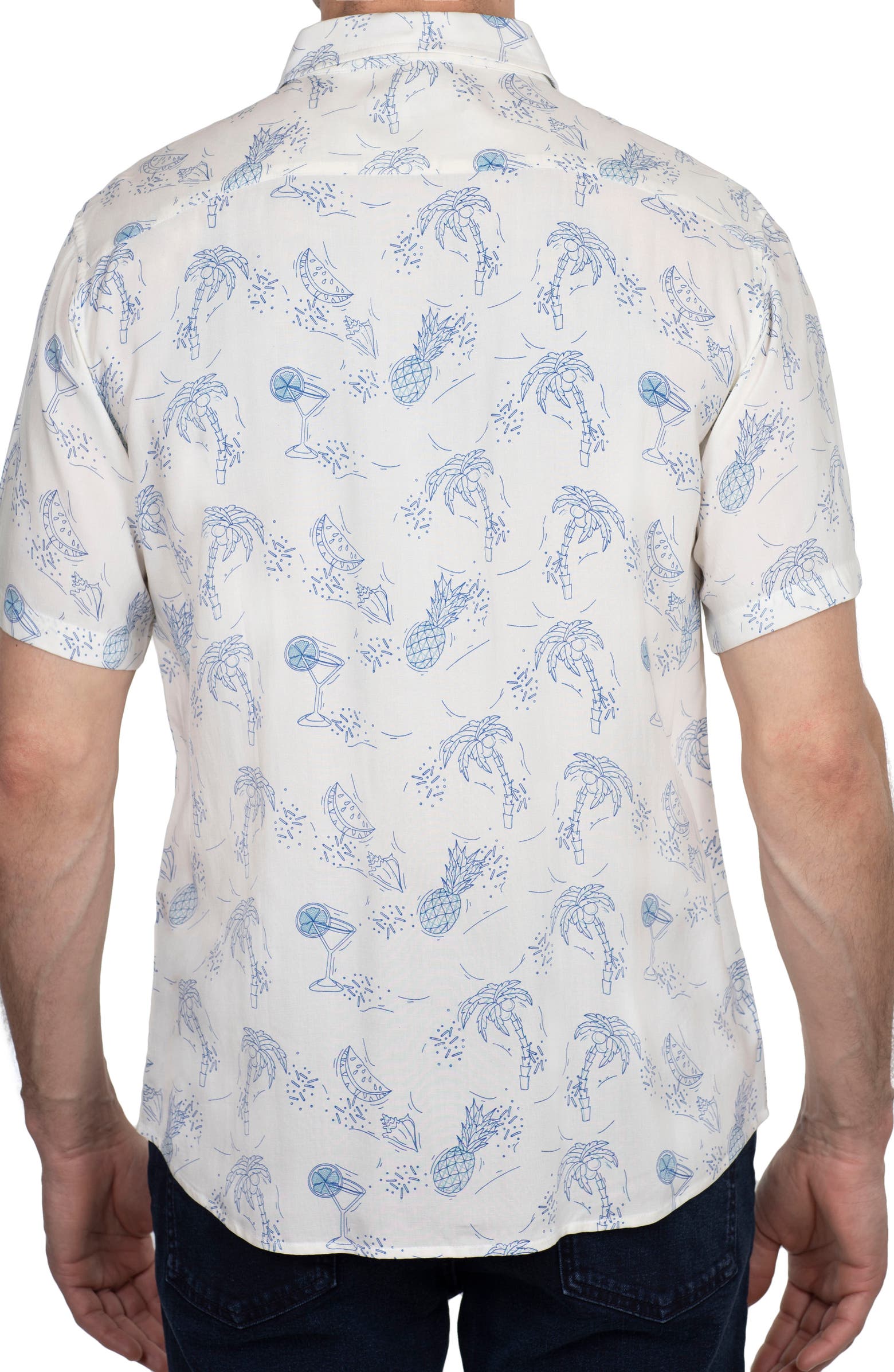 Nordstorm Rack,Slate & Stone, Slate & Stone White Tropical Print Short Sleeve Button Up Shirt, White, Medium-43-TagM
