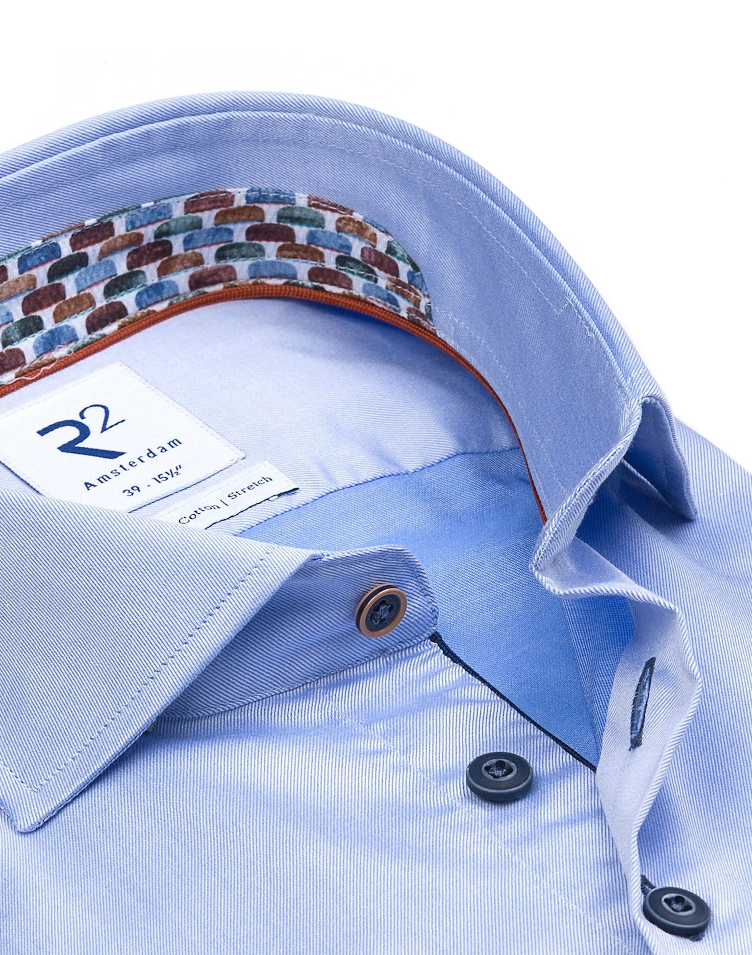 Brand Partner,R2 Amsterdam, R2 Amsterdam Light Blue 2 PLY  Long Sleeve Button Up Shirt Organic Cotton Shirt, Blue, Extra Large-50-Tag44Large-46-Tag44