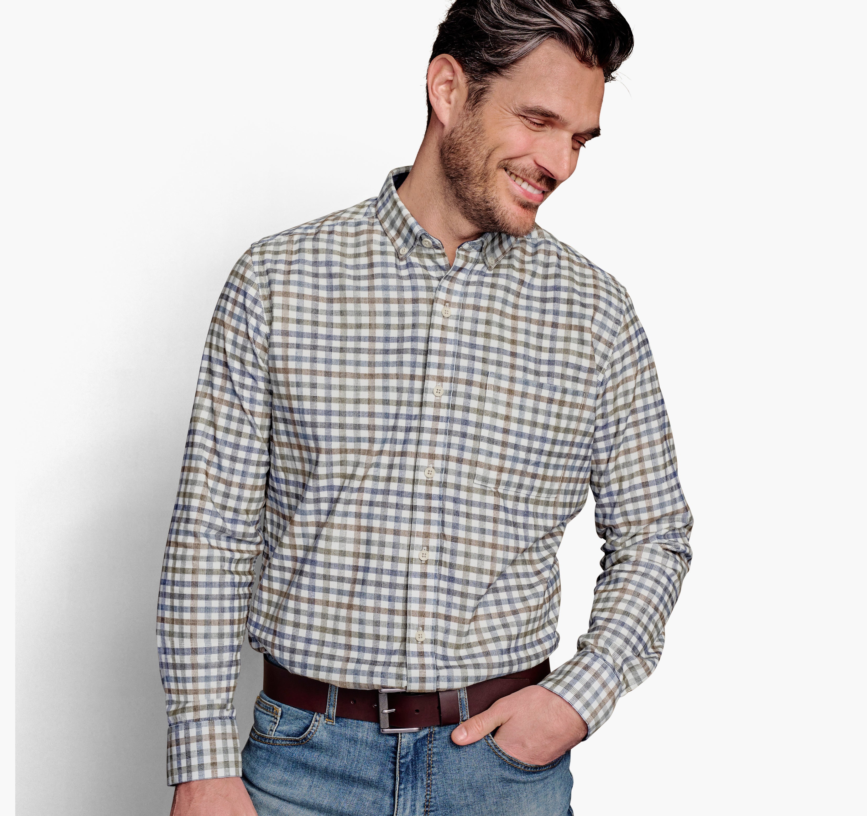 Wholesale,Johnston & Murphy, Johnston & Murphy Ivory Plaid Corduroy Long Sleeve Button Up Shirt, Cream, Extra Large-49-TagL