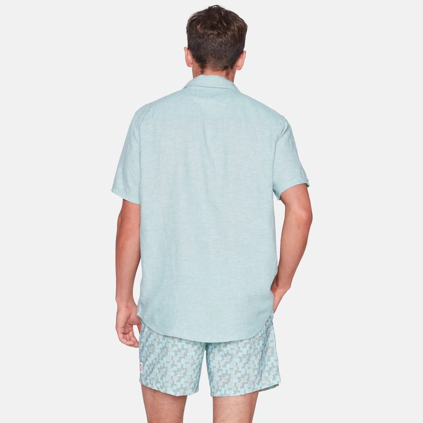 Wholesale,Public Beach, Public Beach Mint Linen Blend Short Sleeve Shirt with Contrasting Inner Placket, Green, Small-42-TagS