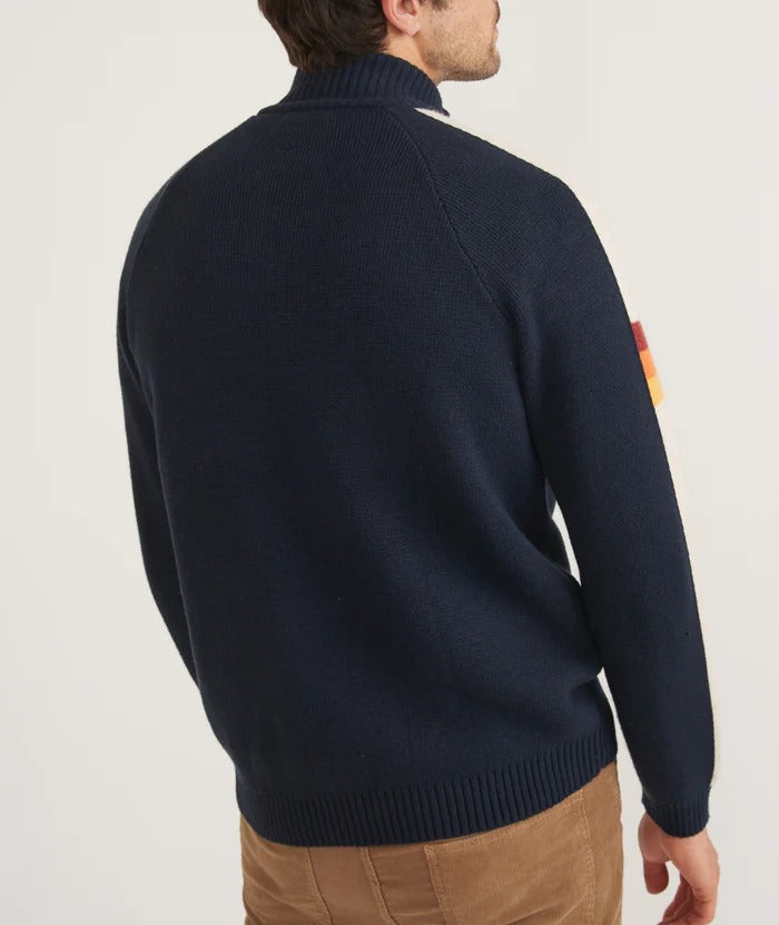 Marine Layer Navy/Cream Stripe Long Sleeve Archive Armas Quarter Zip