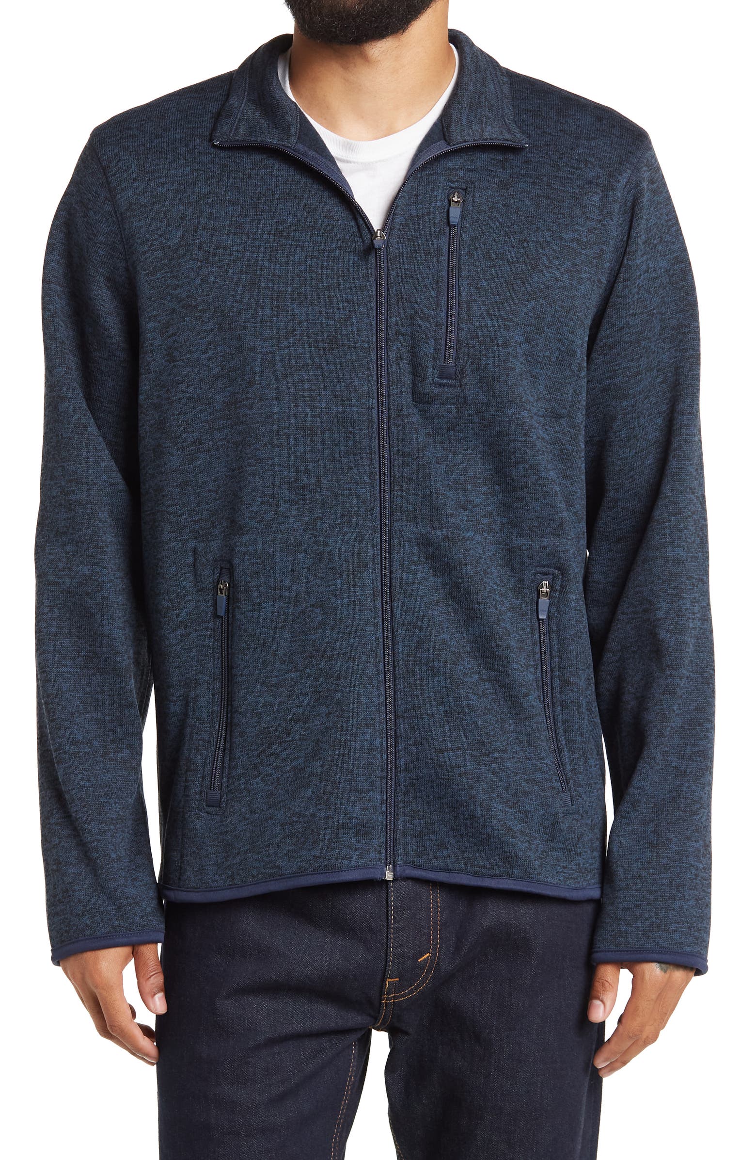 Nordstrom Rack,Tailor Vintage, TAILOR VINTAGE Navy Full-Zip Sweater Fleece Jacket, Blue, Medium-46-TagM