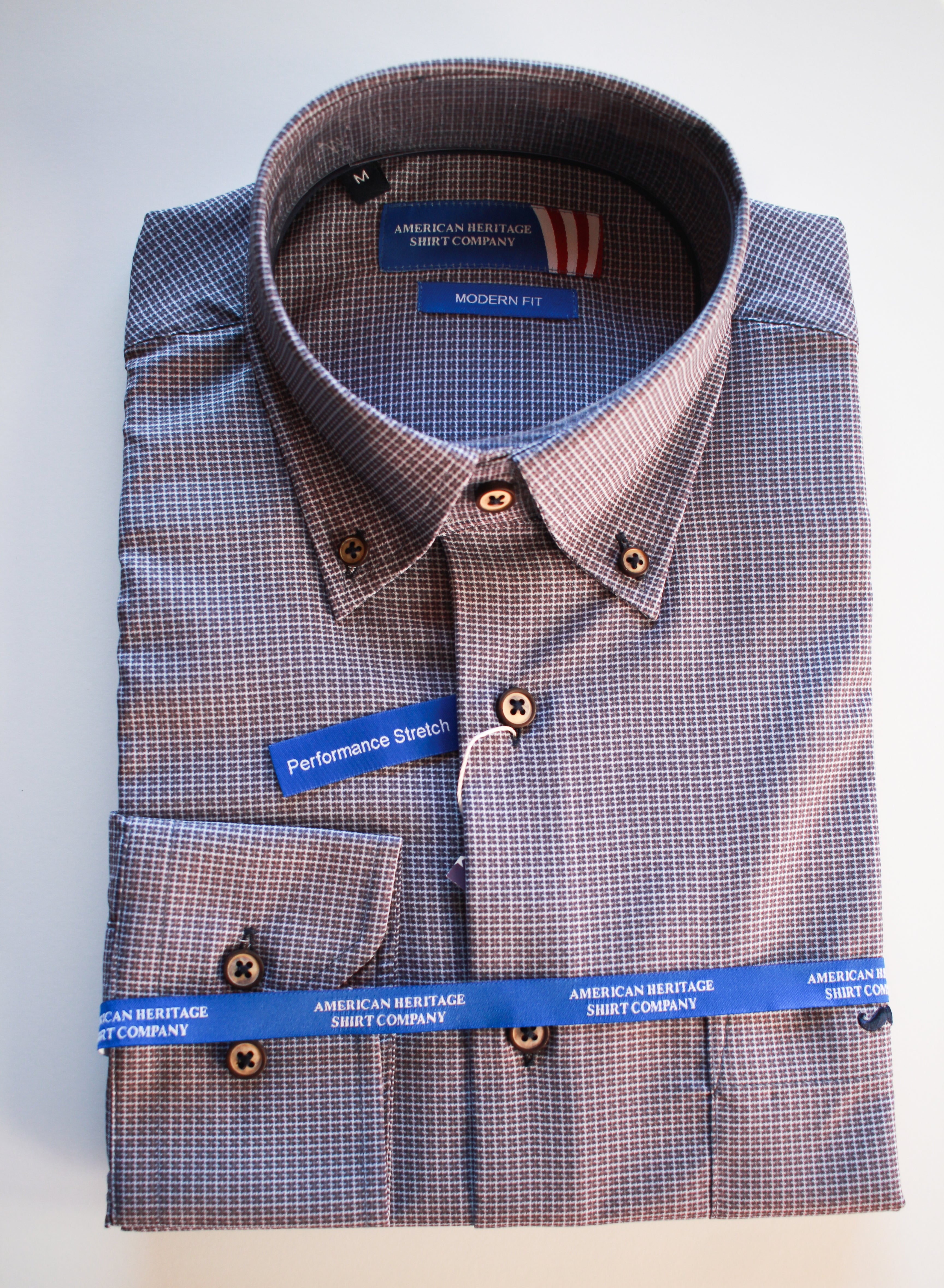 Wholesale,American Heritage, American Heritage Navy/Brown Geo Print Performance Stretch Shirt, Blue, Medium-44-TagM