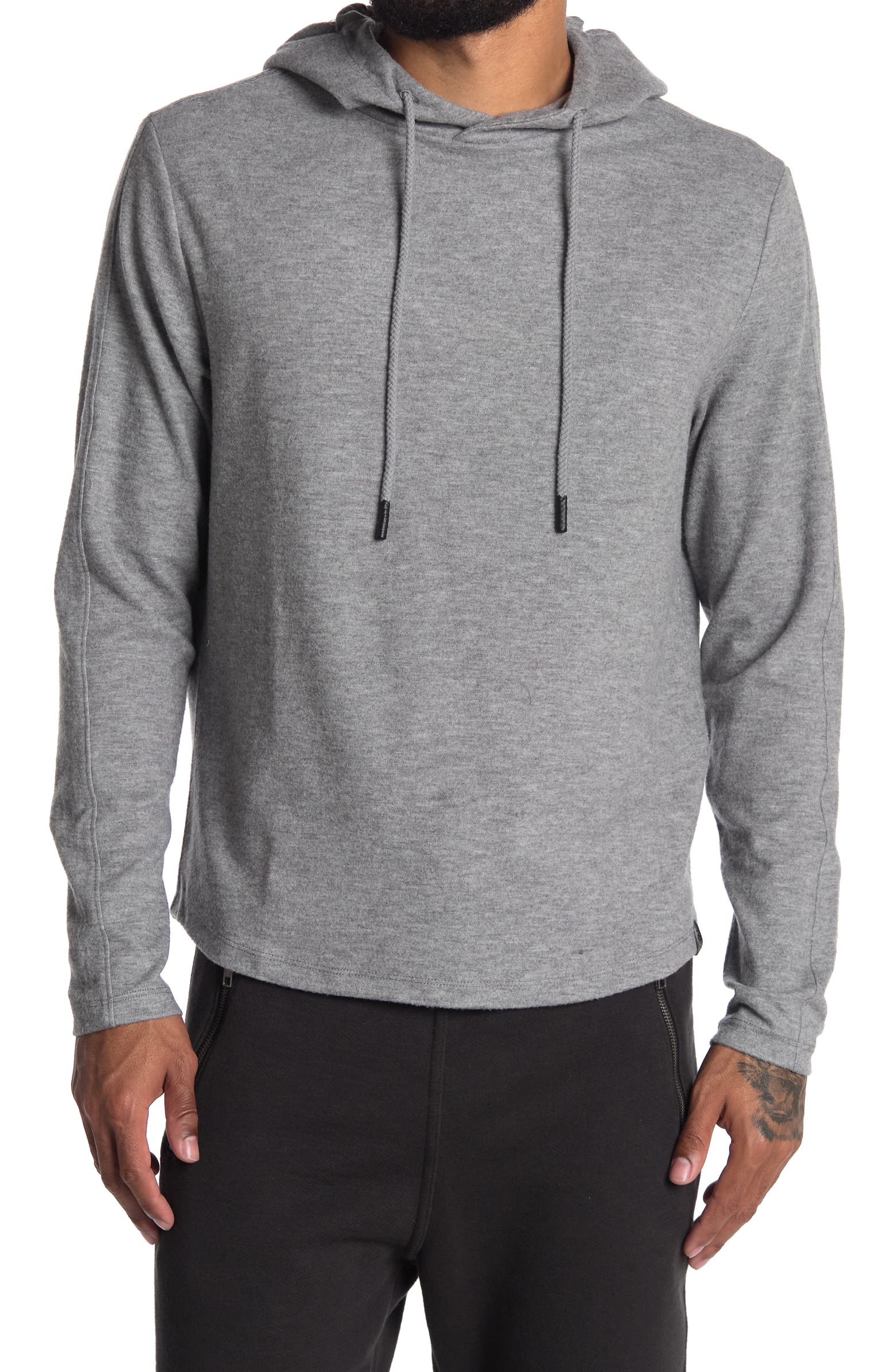 NORDSTROM RACK, PTO Light Grey Heather Curved Hem Hoodie, Grey, Small-41-TagS