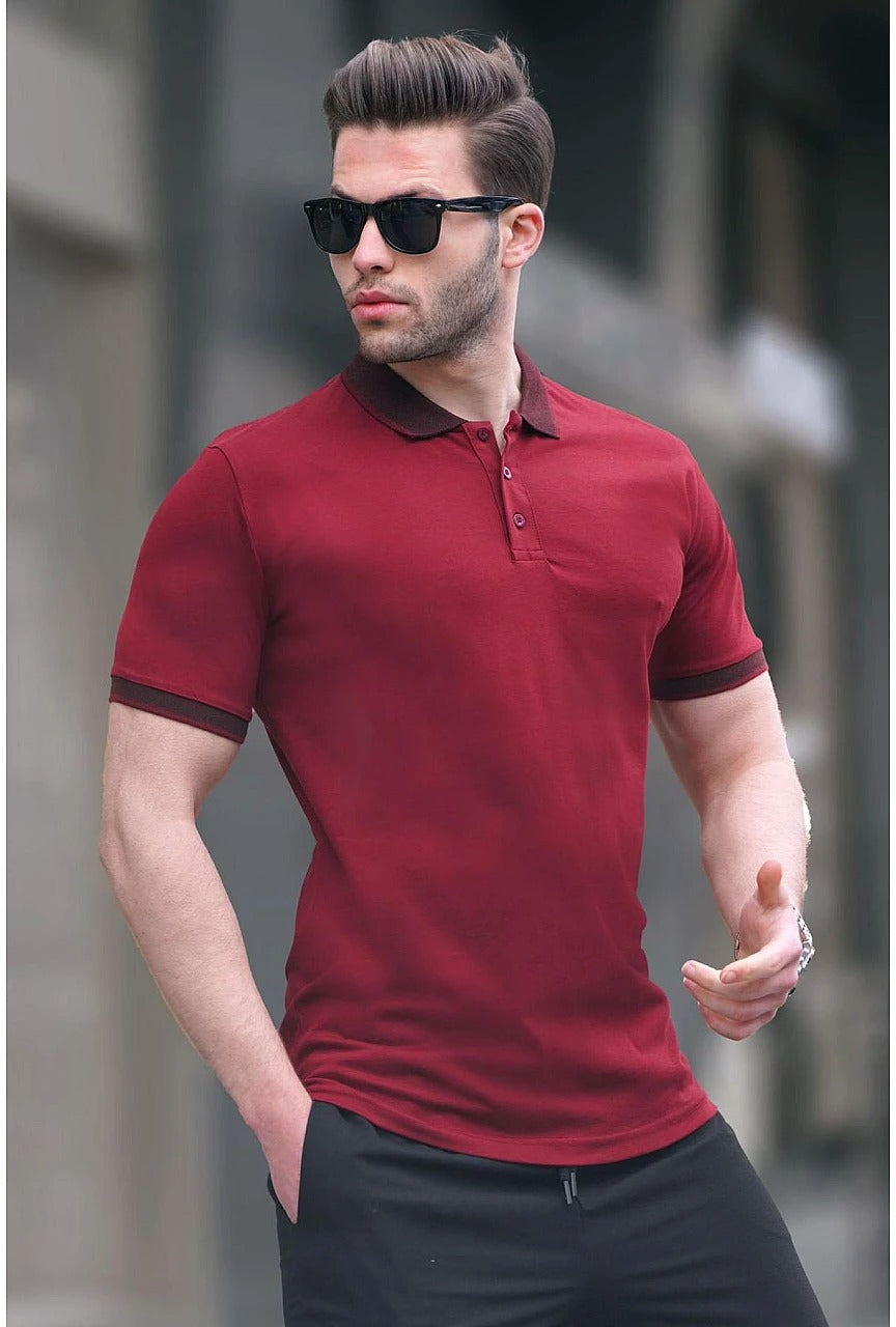 Wholesale,Madmext, Madmext Maroon Red Mens Short Sleeve Polo, Red, Small-39-TagL