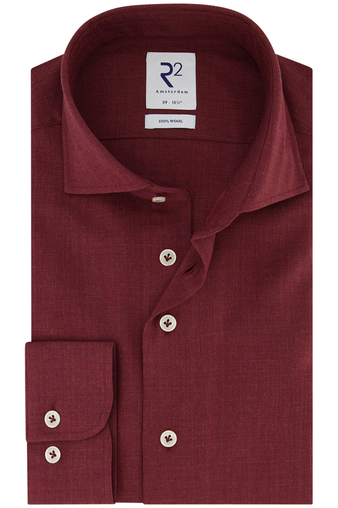 Brand Partner,R2 Amsterdam, R2 Amsterdam Dark Red 100% Merino Wool Long Sleeve Button Up Shirt, Red, Small-41-Tag39Medium-44-Tag40Large-46-Tag42