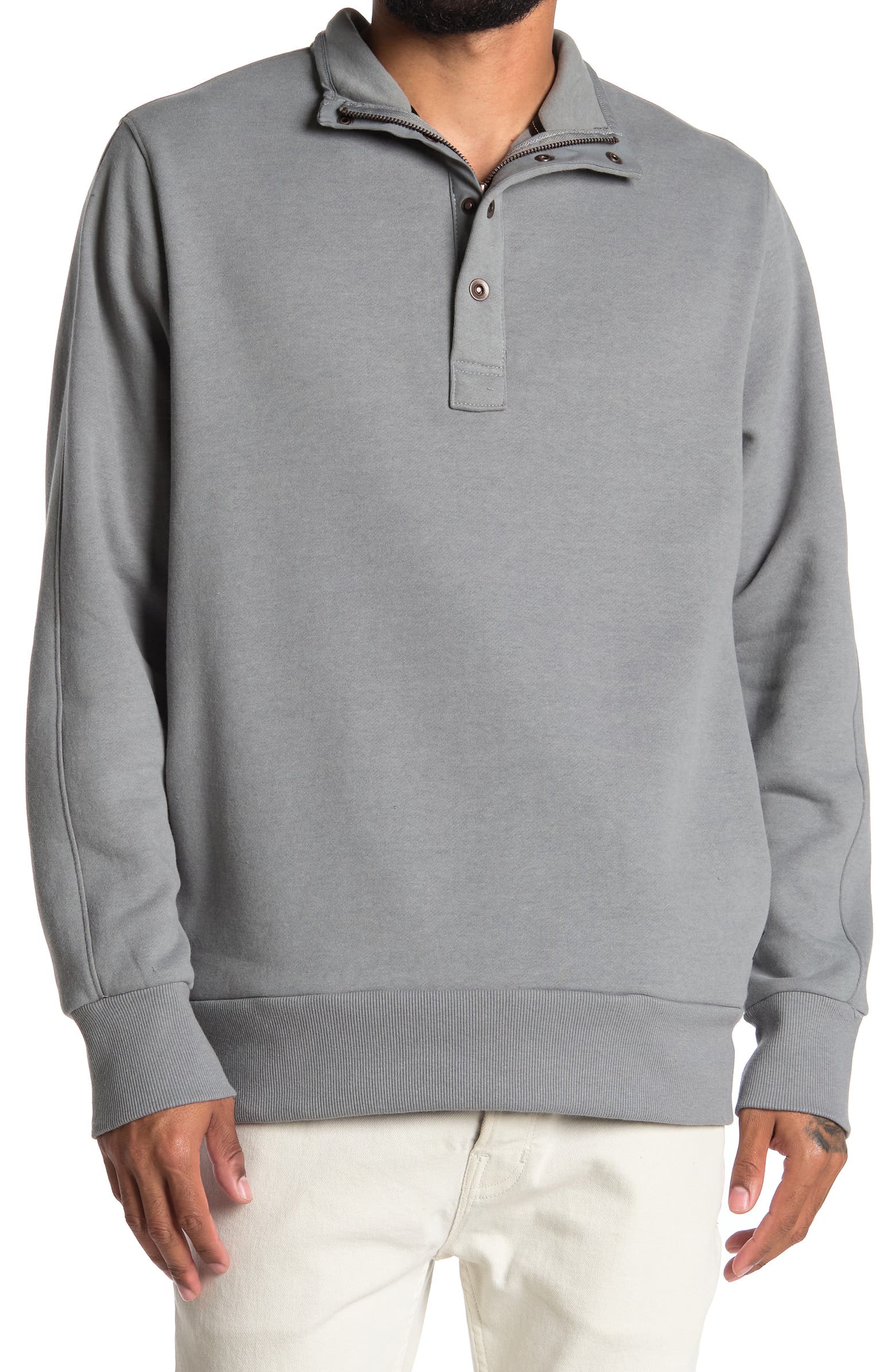 Nordstrom Rack,PTO, PTO Grey Green Fleece Button Front Mock Neck Sweatshirt, Grey, Large-44-TagM