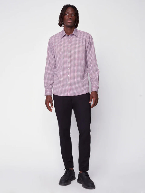 Projek Raw Pink/Wine Geo Print Long Sleeve Stretch Shirt
