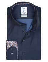 R2 Amsterdam Navy Blue 2 PLY Organic Cotton Long Sleeve Button Up Shirt with Tire Print Contrast