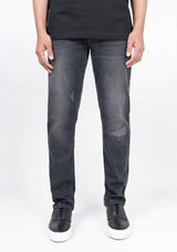 Brisk Charcoal Grey Ripped Slim Fit Stretch Jeans