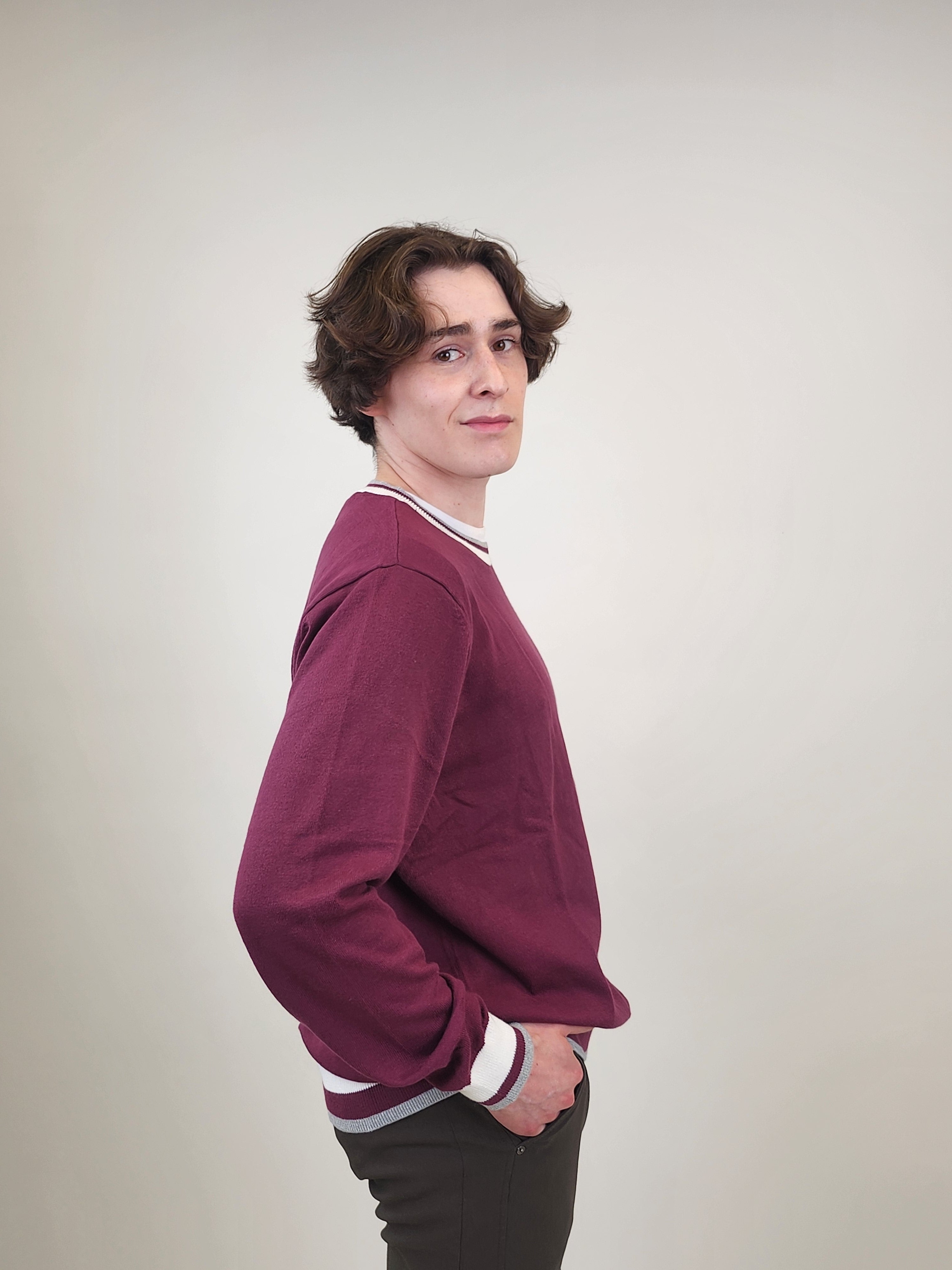 Wholesale,Bonobos, Bonobos Burgundy Knit Crewneck Golf Sweater with White Contrast, Red, Large-46-TagL