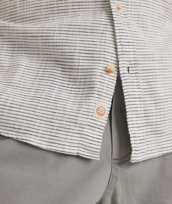 Wholesale,Marine Layer, Marine Layer Natural/Black Stripe Stretch Selvage Long Sleeve Button Up  Shirt, White, Large-49-TagL