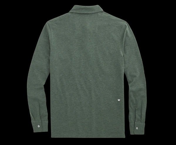 Mack Weldon Pine Heather Silver Long Sleeve Polo