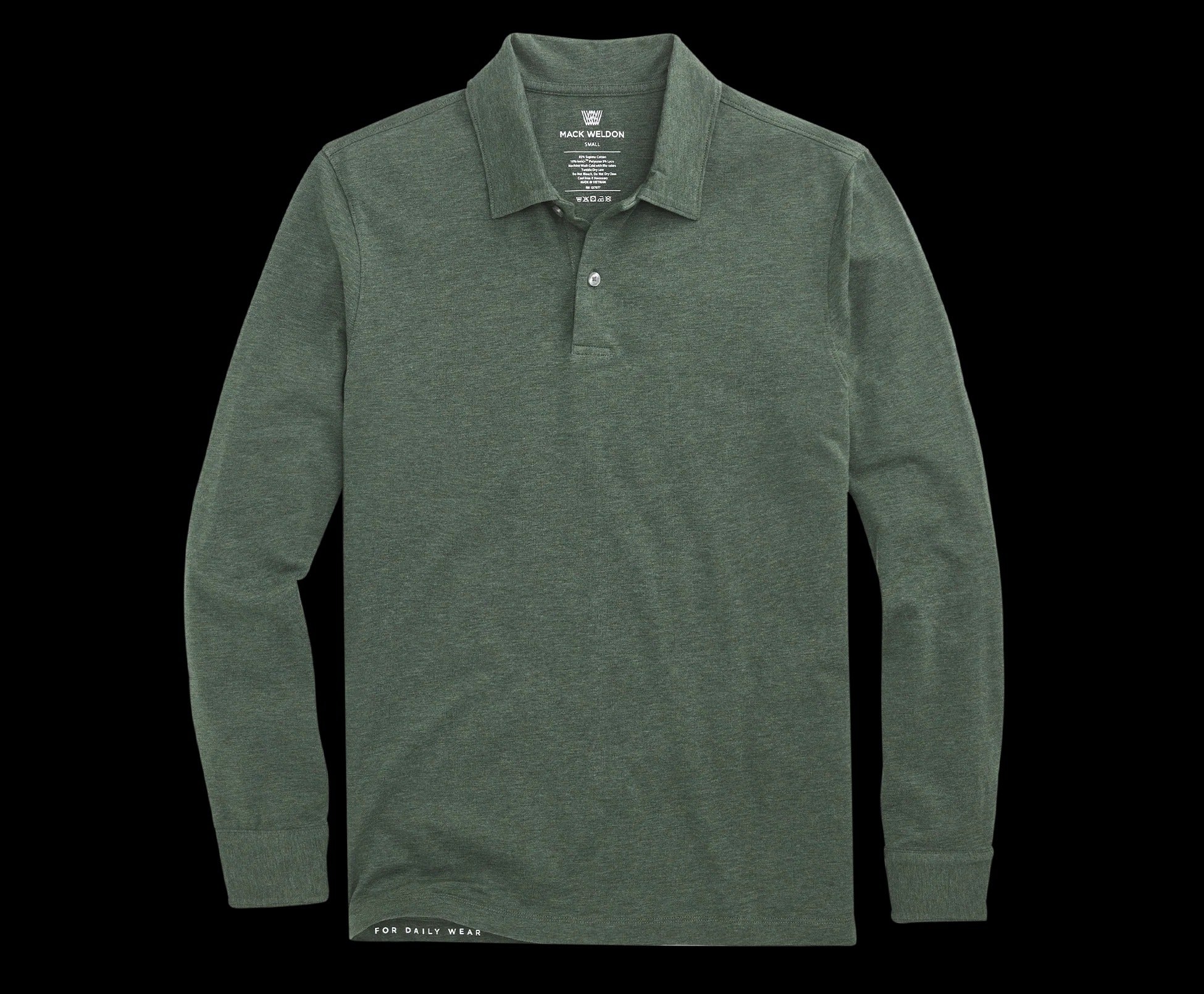 Wholesale,Mack Weldon, Mack Weldon Pine Heather Silver Long Sleeve Polo, Green, Small-40-TagSMedium-42-TagMExtra Large-46-TagXLExtra Extra Large-48-TagXXL