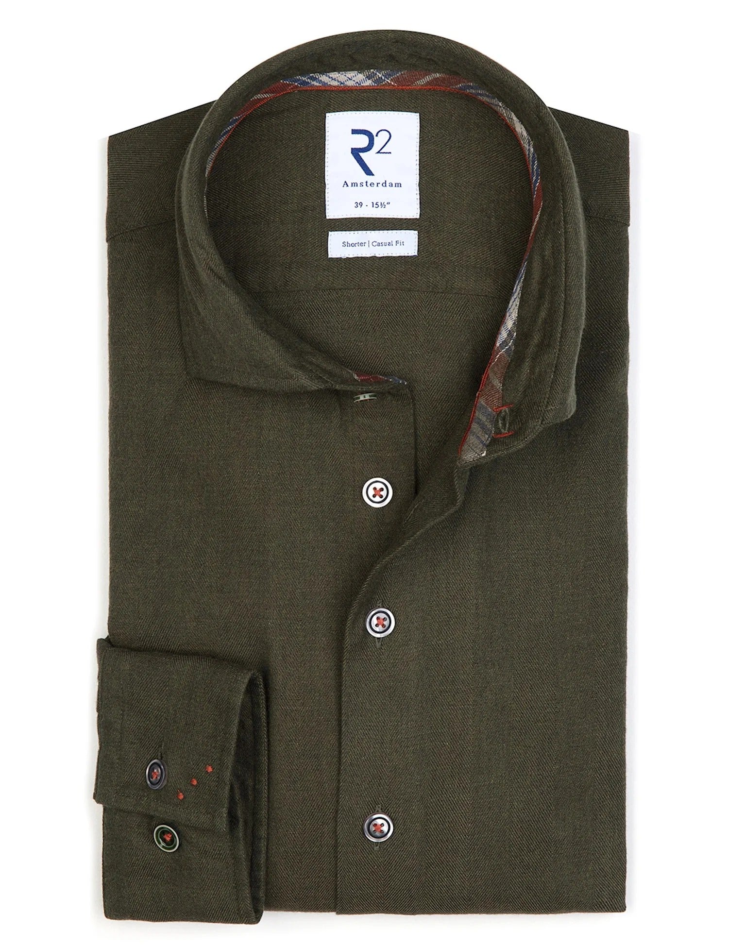 Brand Partner,R2 Amsterdam, R2 Amsterdam Dark Green Flannel Long Sleeve Button Up Shirt, Green, Large-47-Tag43