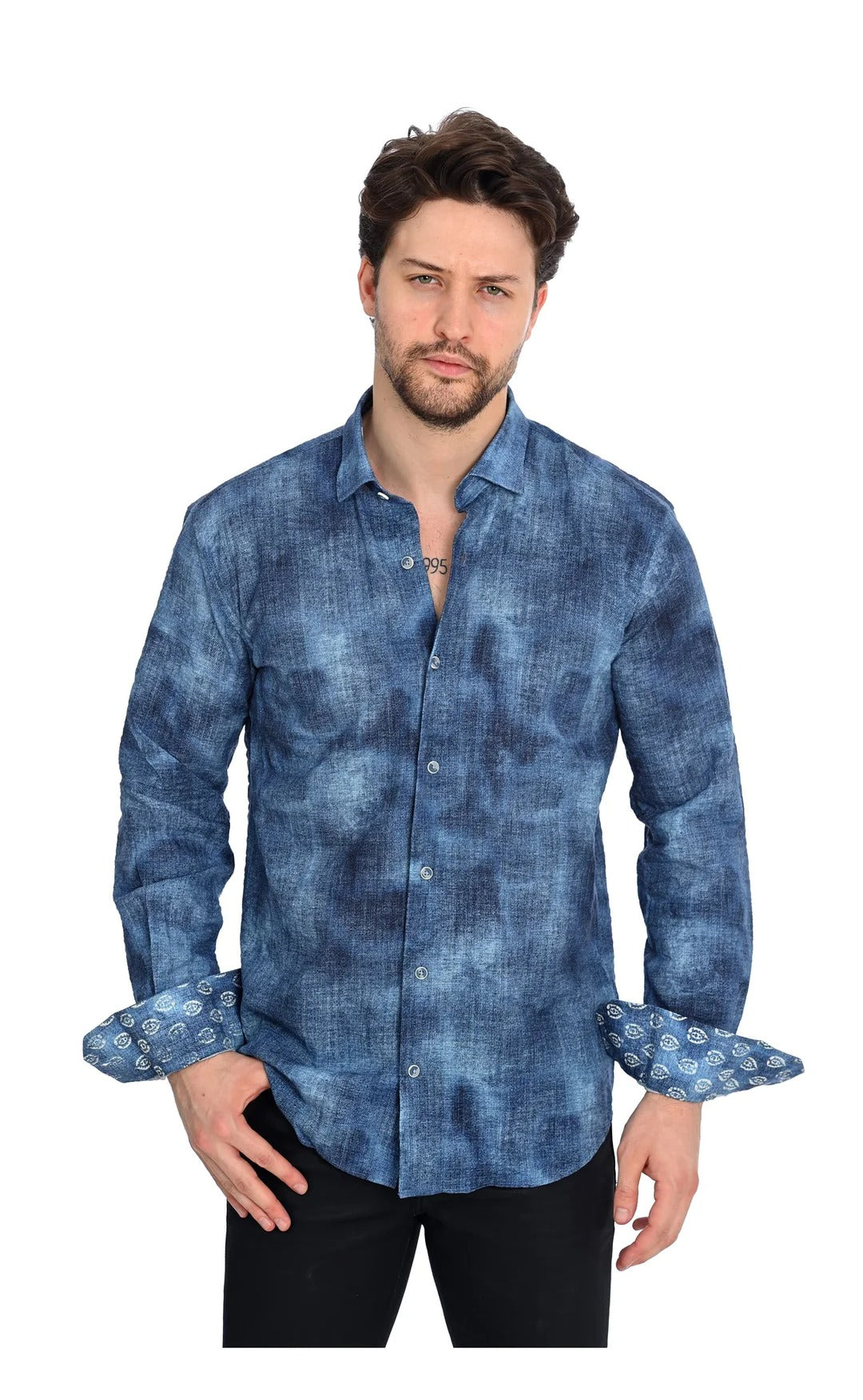 Wholesale,Mizumi, Mizumi Chambray Long Sleeve Button Up Shirt, Blue, Extra Large-49-TagXXL
