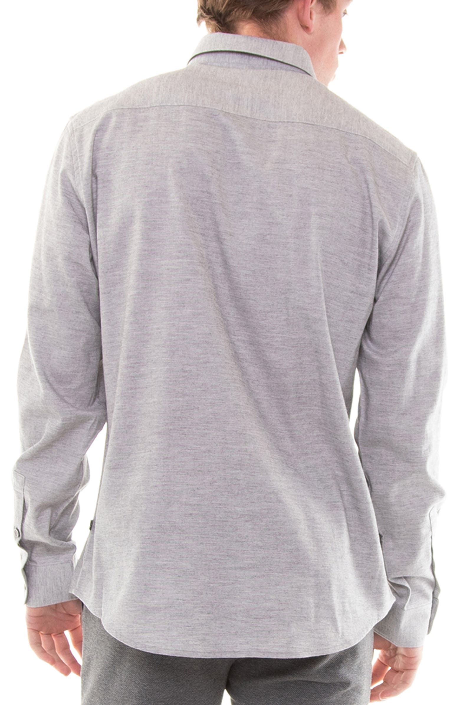 Nordstrom Rack,Civil Society, Civil Society Light Grey Brushed Heathered Knit Long Sleeve Button Up Shirt, Grey, Medium-44-TagM