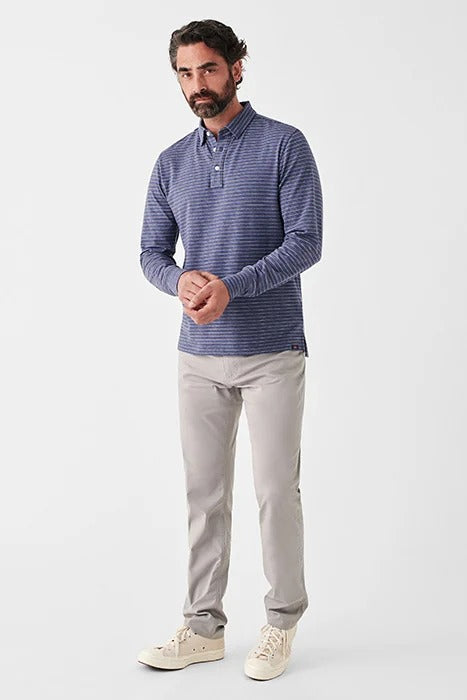 Otrium,Faherty, Faherty Navy Stripe Long Sleeve  Movement  Polo, Blue, Large-44-TagL