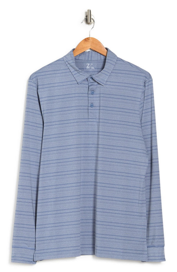 Z by Zella Blue Stripe Print Performance Long Sleeve Polo