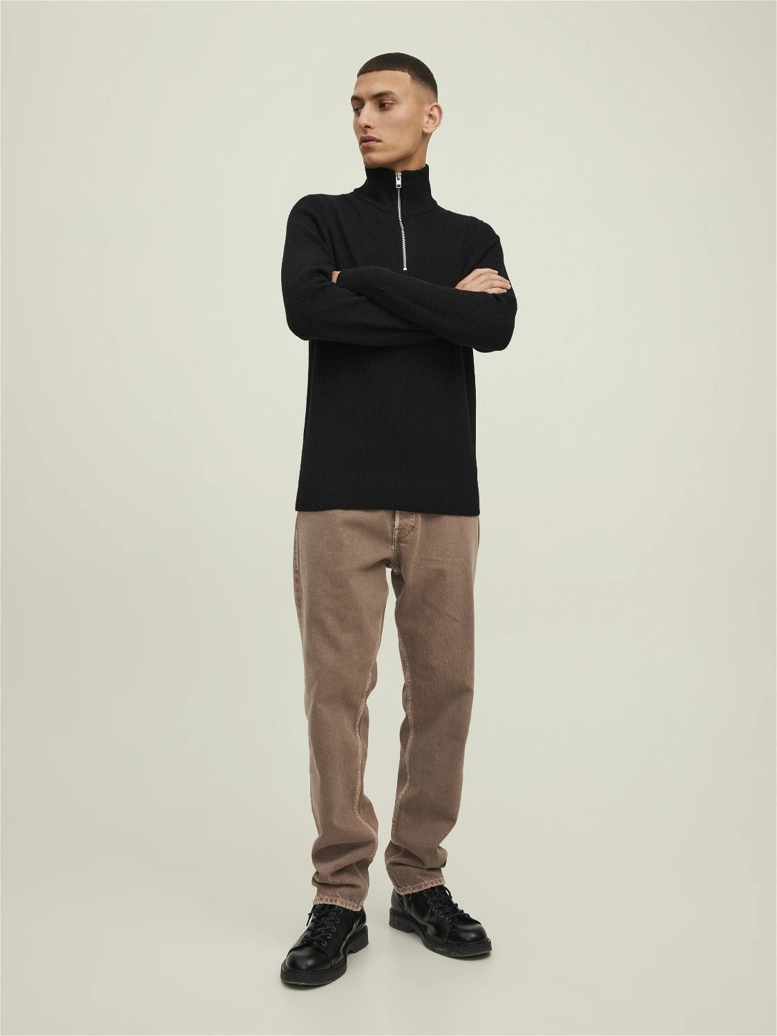 Wholesale,Jack & Jones, Jack & Jones Black Rib Knit Half Zip Sweater, Black, Extra Small-38-TagXSSmall-38-TagSMedium-41-TagMMedium-42-TagLLarge-46-TagXL