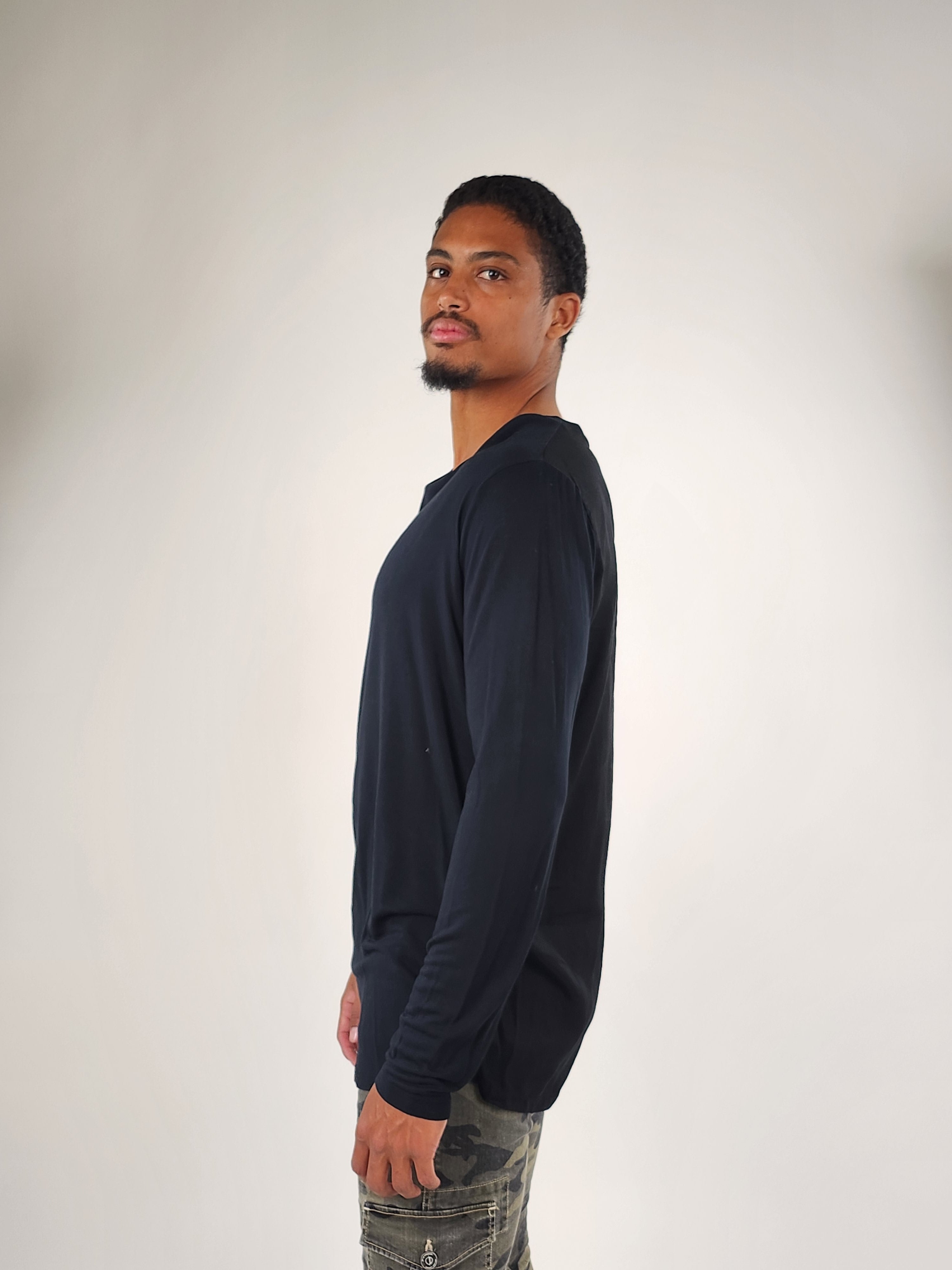 Wholesale,Reesedeluca, Reese De Luca Navy Long Sleeve T-Shirt with Back Contrast, Blue, Medium-42-TagM
