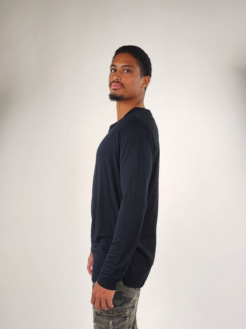 Reese De Luca Navy Long Sleeve T-Shirt with Back Contrast