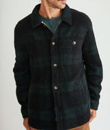 Marine Layer Green/Black Plaid Long Sleeve Sherpa Overshirt