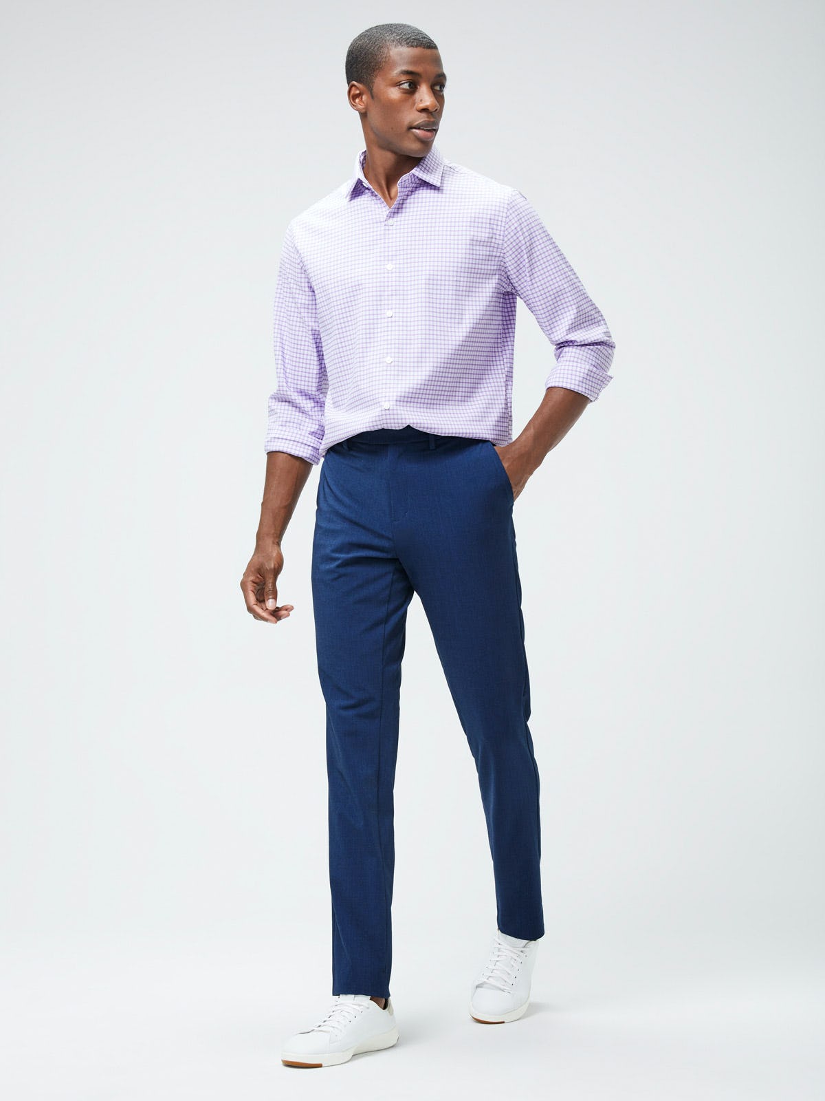 Wholesale,Ministry of Supply, Ministry of Supply Lavender Grid Long Sleeve Dress Button Up Shirt, Purple, Large-45-TagL
