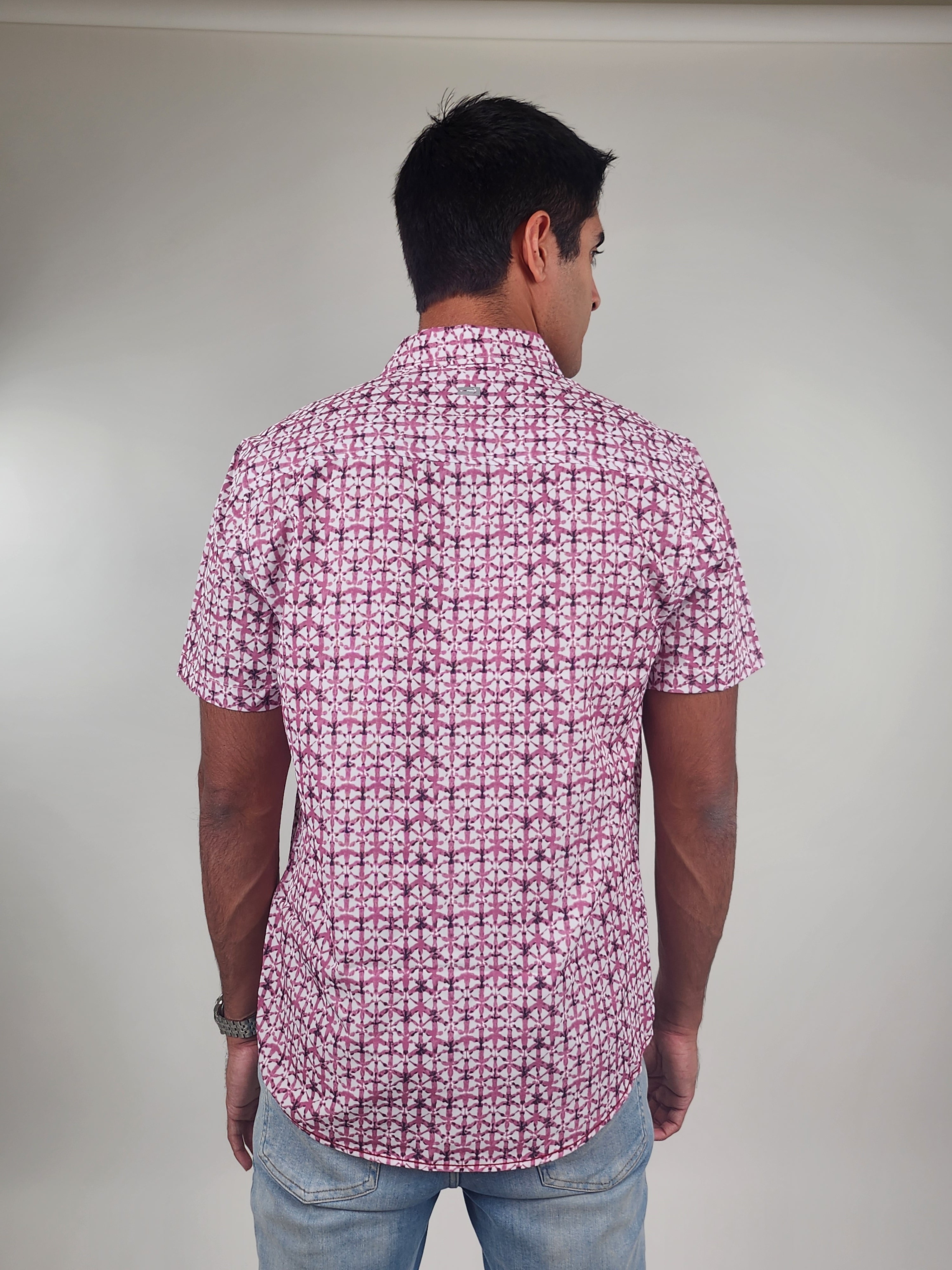 Wholesale,Projek Raw, Projek Raw Red 4 Way Stretch Short Sleeve Button Up Shirt, Red, Extra Large-49-TagXL