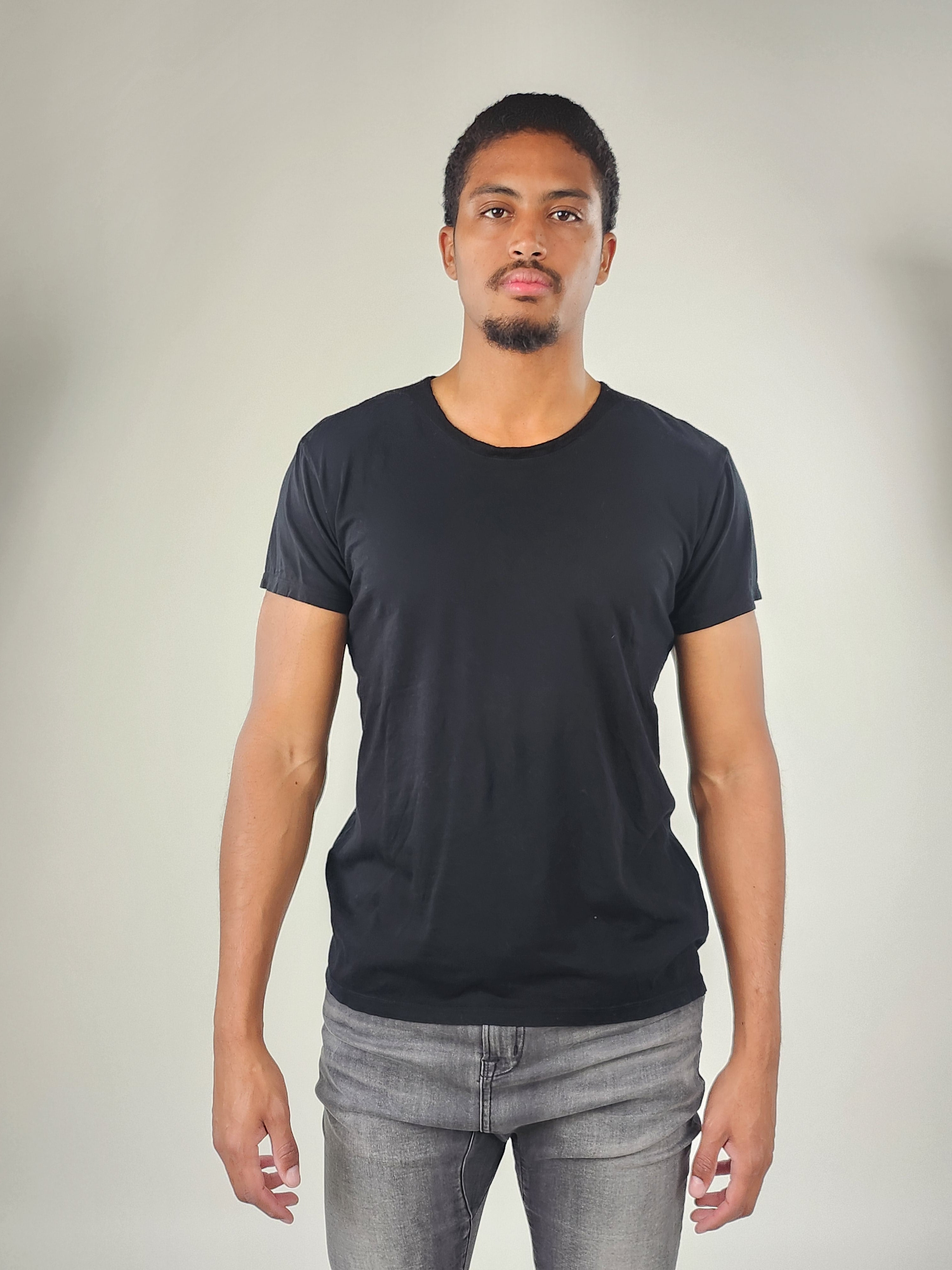 Wholesale,Reesedeluca, Reese De Luca Black Short Sleeve T-Shirt with Rib Contrast, Black, Medium-41-TagM