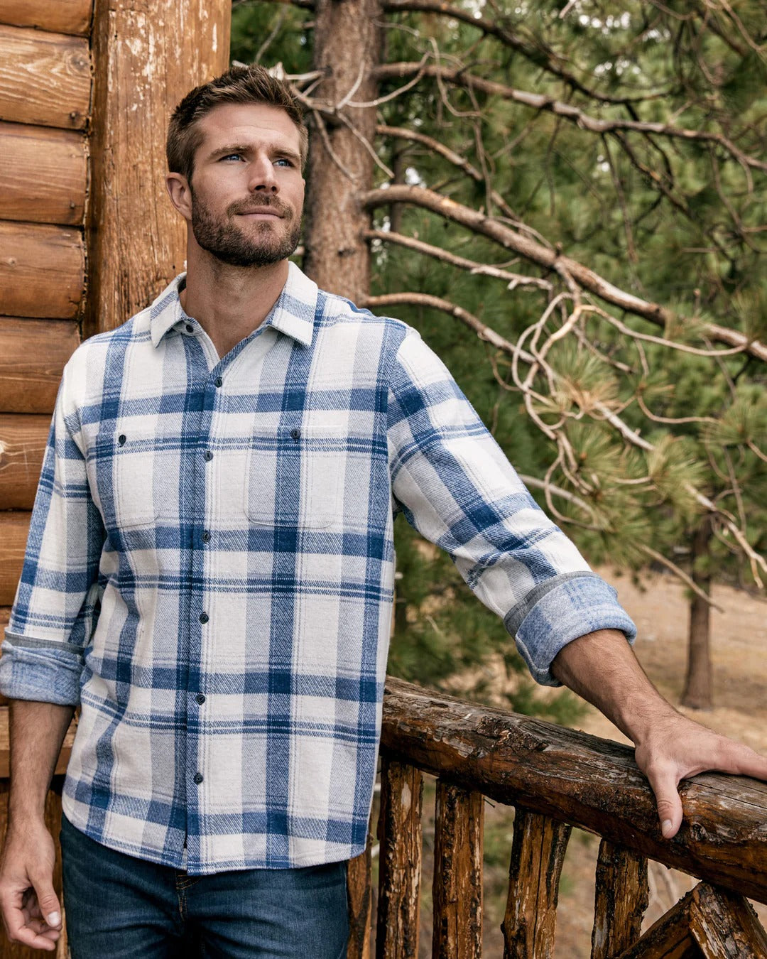 Wholesale,Flag & Anthem, Flag & Anthem Blue/Cream Plaid Knit Performance Flannel Shirt, Blue, Medium-42-TagM