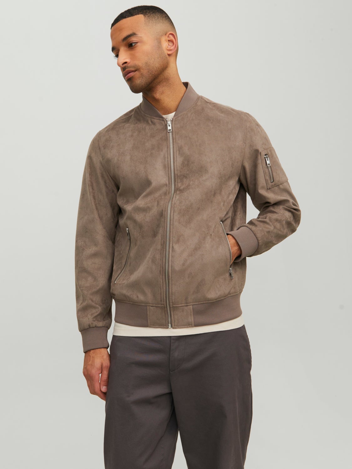 Wholesale,Jack & Jones, Jack & Jones Light Brown Faux Suede Bomber Jacket, Brown, Extra Large-46-TagXL