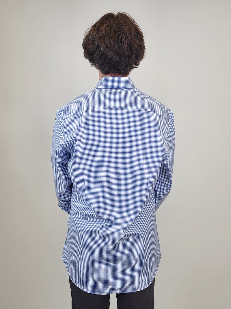R2 Amsterdam Blue Check Shirt with Cup Print Contrast