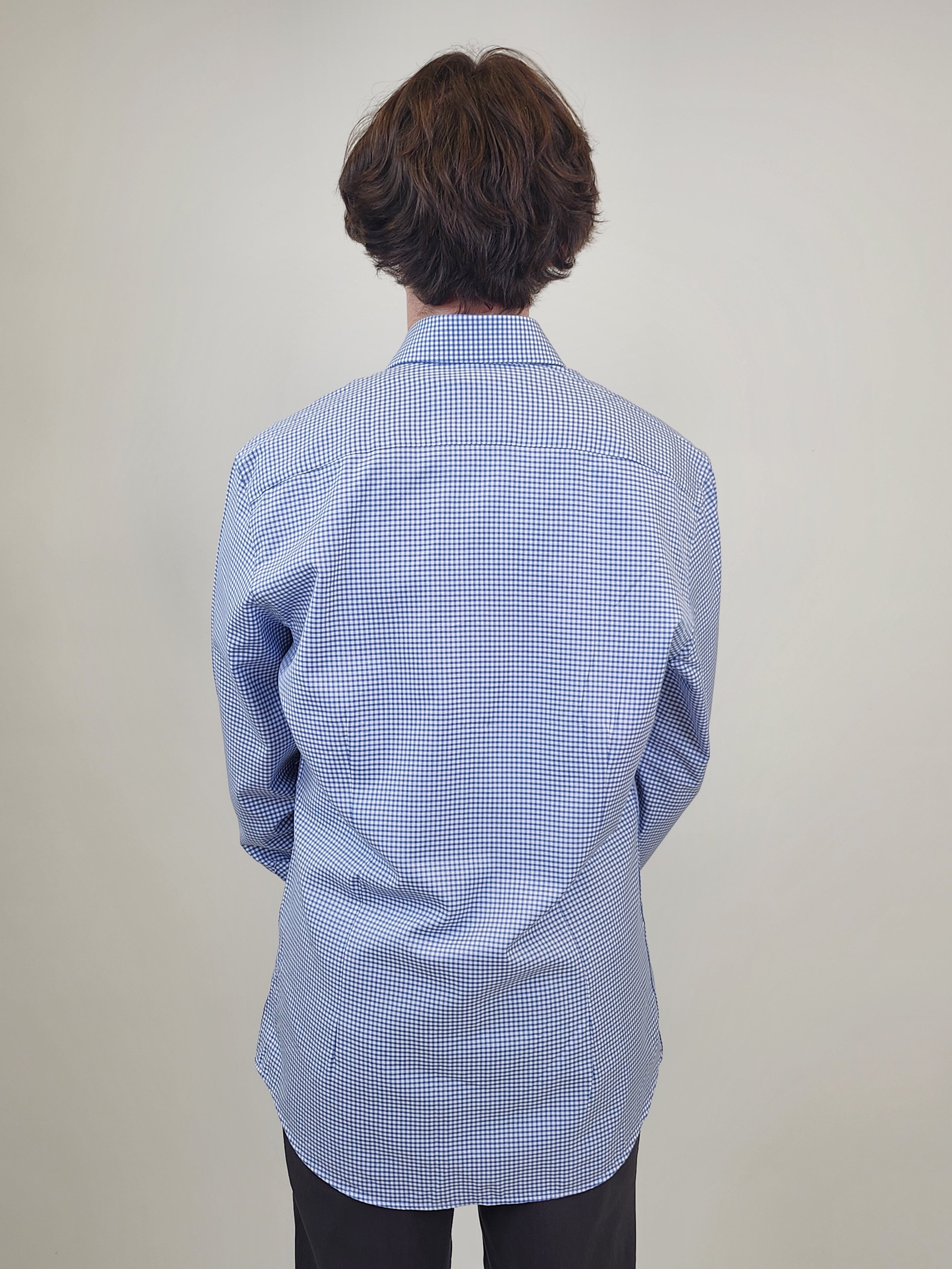 Brand Partner,R2 Amsterdam, R2 Amsterdam Blue Check Shirt with Cup Print Contrast, Blue, Large-46-Tag42