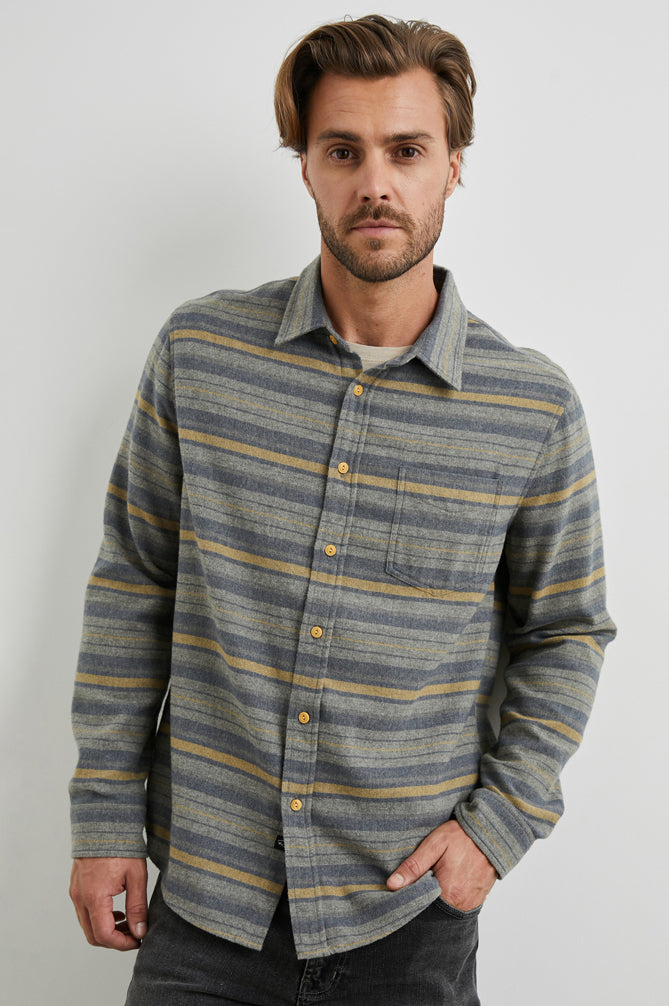 Wholesale,Rails, Rails Blue/Yellow Striped Flannel Shirt, Blue, Small-42-TagS