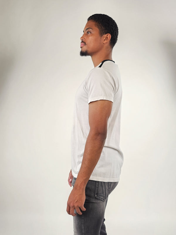 Reese De Luca White Short Sleeve T-Shirt with Black Rib Contrast