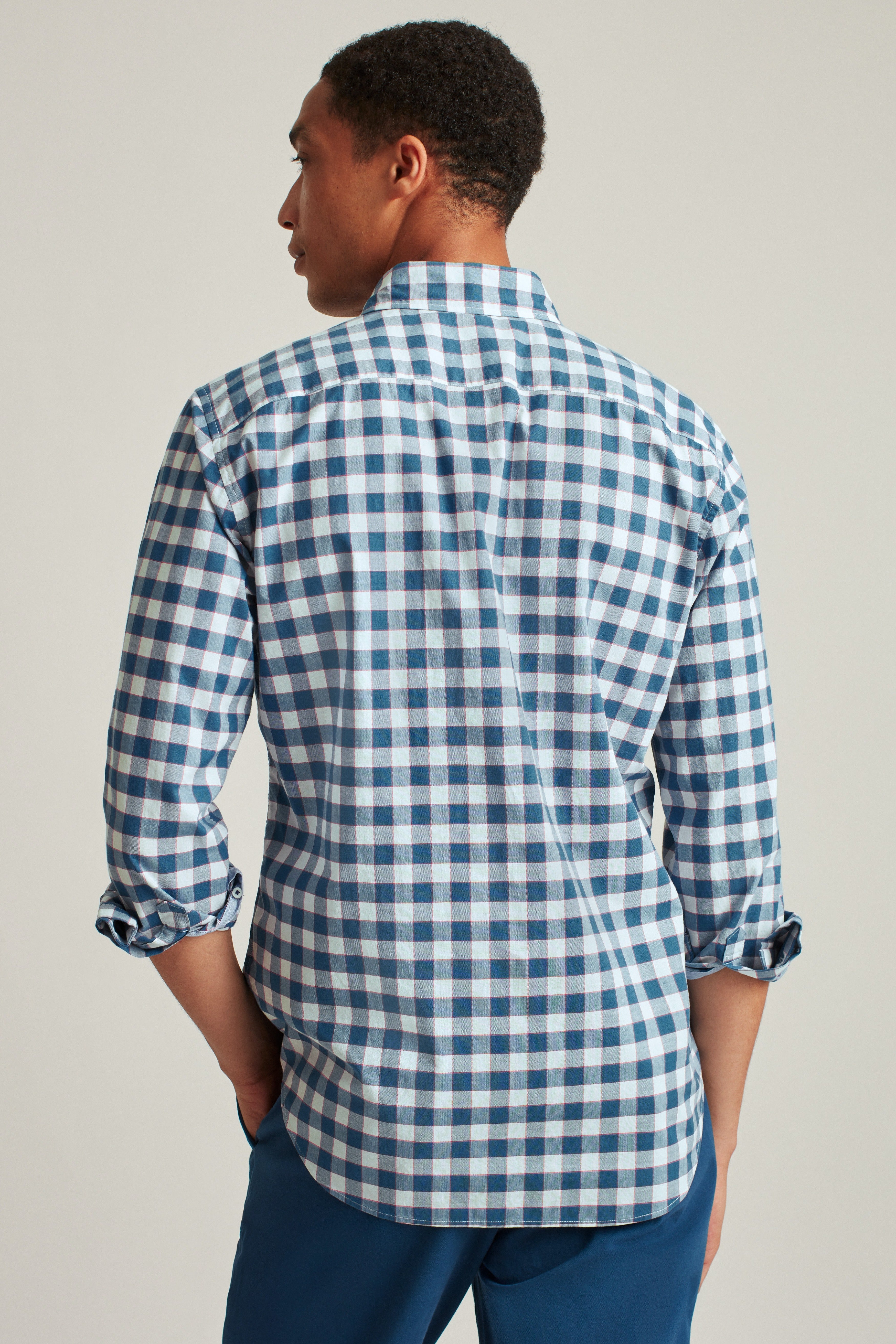 Wholesale,Bonobos, Bonobos Navy Check Print Stretch Long Sleeve Shirt, Blue, Medium-42-TagM