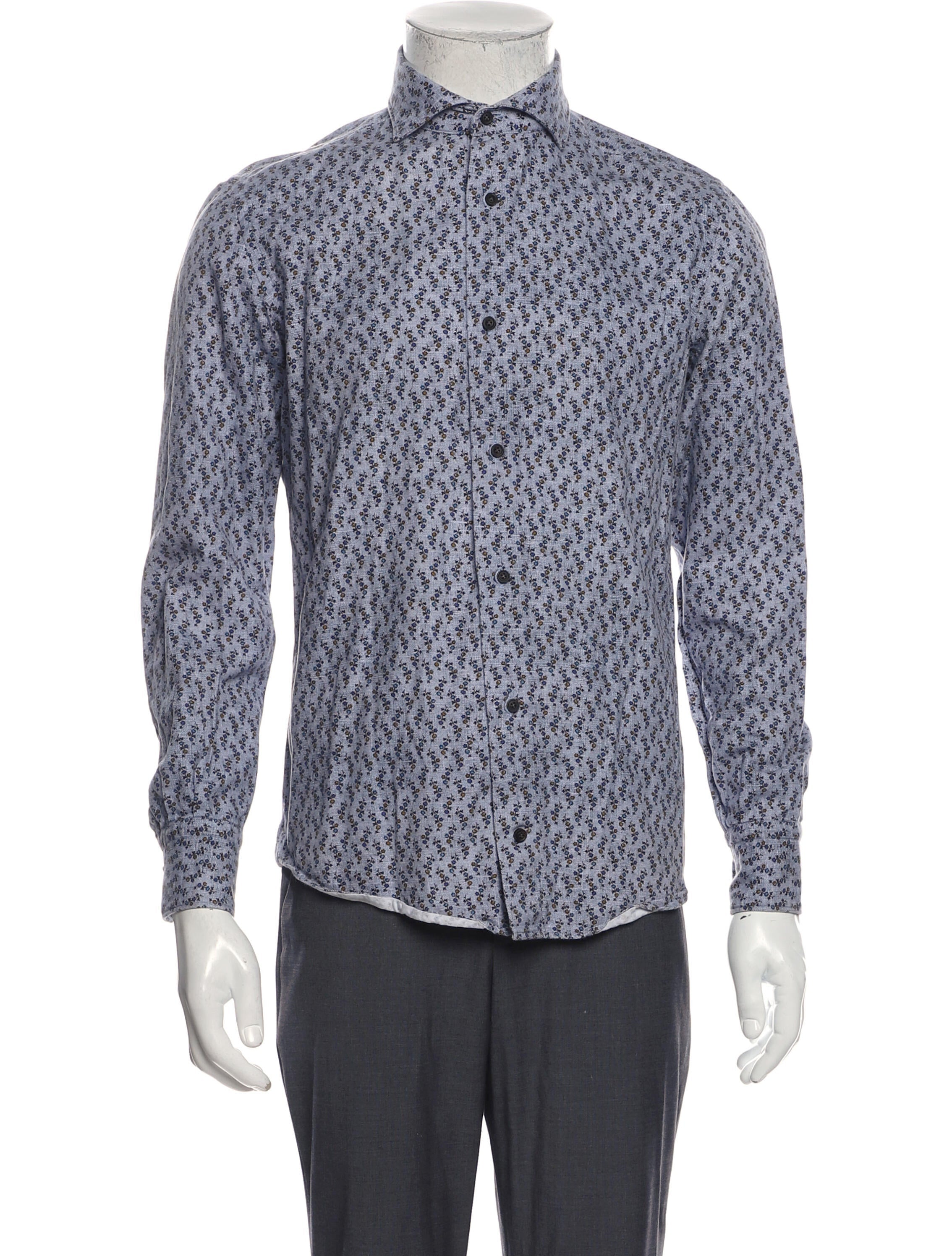 The RealReal, Eleventy Blue Floral Print Button Up Shirt, Blue, Small-40-TagS