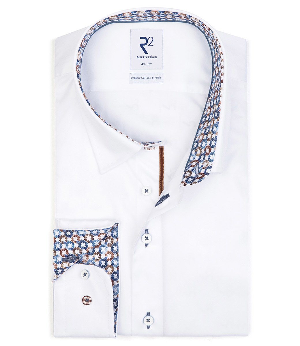 Brand Partner,R2 Amsterdam, R2 Amsterdam White Wine Print Detail 2 PLY Organic Cotton Long Sleeve Button Up Shirt, White, Small-41-Tag39