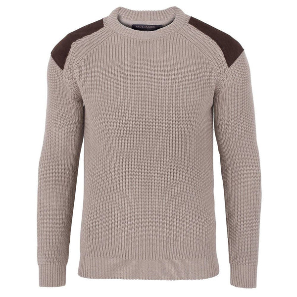 Paul James Tan Color Block Shoulder Crewneck Sweater