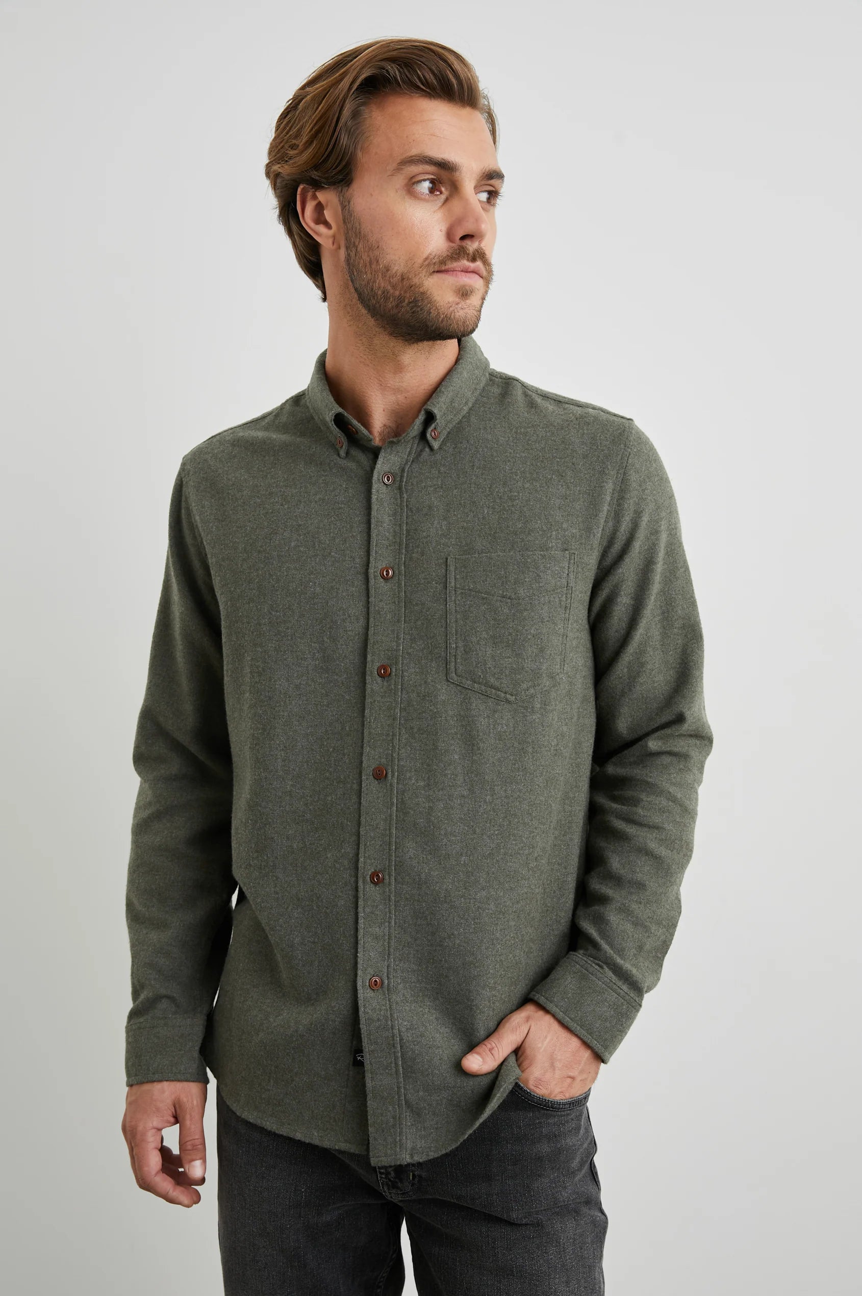 Wholesale,Rails, Rails Olive Solid Flannel Shirt, Green, Large-48-TagL