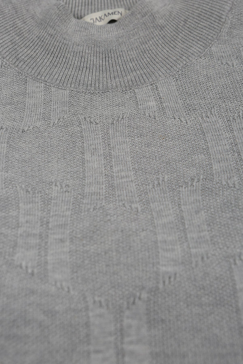 Jakamen Light Grey Mockneck Textured Sweater