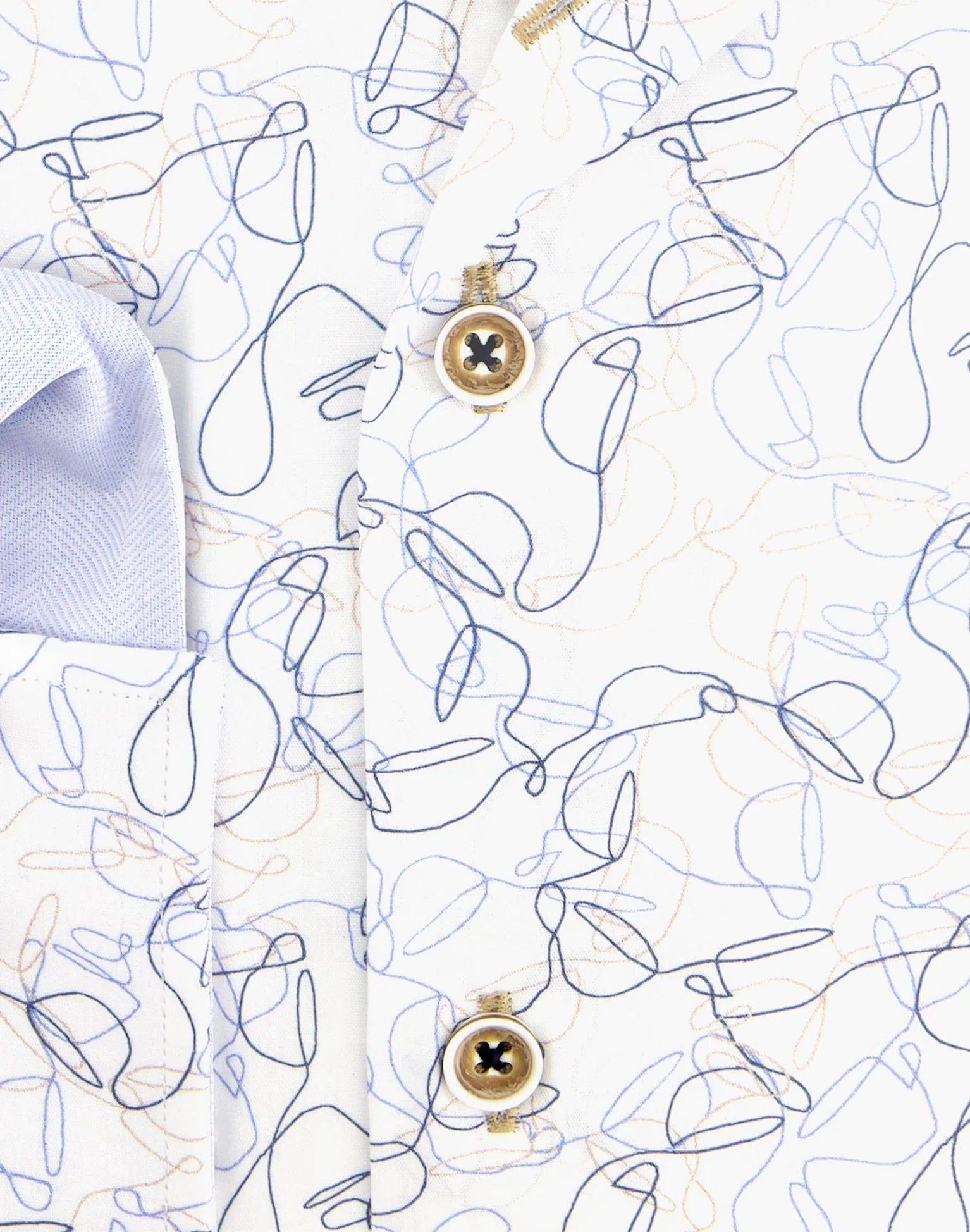 Brand Partner,R2 Amsterdam, R2 Amsterdam White Single line Cup Print Long Sleeve Button Up Shirt, White, Medium-44-Tag41Extra Large-50-Tag44