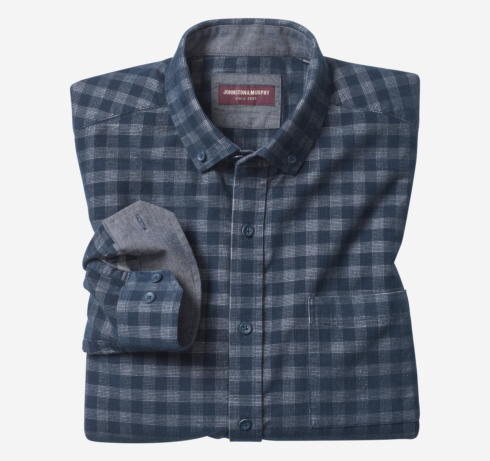 Wholesale,Johnston & Murphy, Johnston & Murphy Navy Gingham Corduroy Long Sleeve Button Up Shirt, Blue, Extra Large-52-TagXL