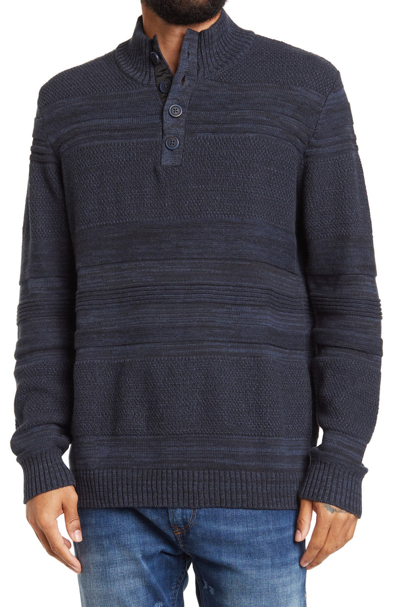 Flag and Anthem Navy Heather Semi Button Sweater