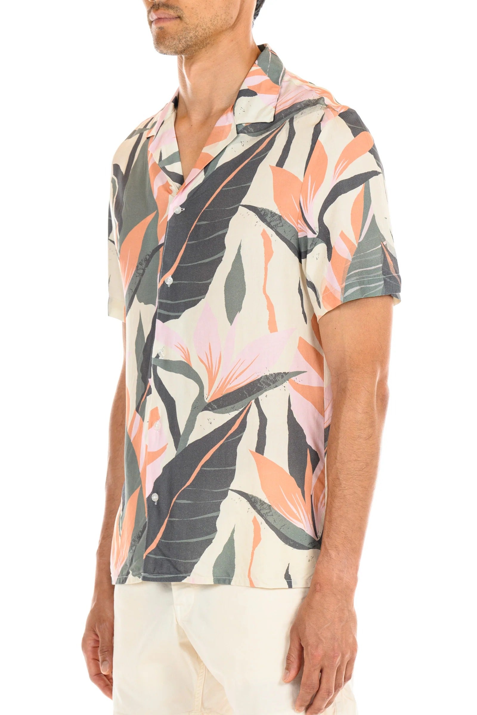 Wholesale,Original Paperbacks, Original Paperbacks Cream/Green Tropical Print Rio Shirt, Cream, Extra Large-47-TagXL